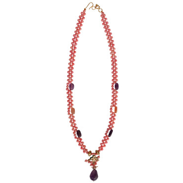 Coral Bead Long Chain Necklace