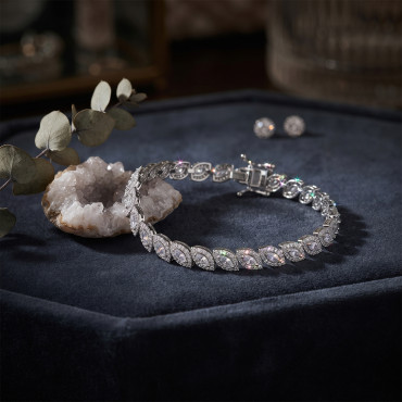 Open Cuff Silver Alloy CZ Bangle Bracelet