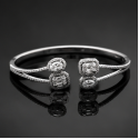 Luxury Open Cuff Silver Alloy CZ Bangle Bracelet with Dual Halo Design