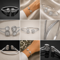 Luxury Open Cuff Silver Alloy CZ Bangle Bracelet with Dual Halo Design