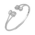 Luxury Open Cuff Silver Alloy CZ Bangle Bracelet with Dual Halo Design
