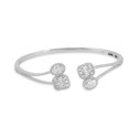 Luxury Open Cuff Silver Alloy CZ Bangle Bracelet with Dual Halo Design