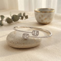 Open Cuff Silver Alloy CZ Bangle Bracelet
