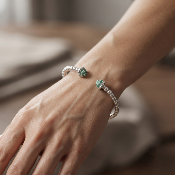 Verde Luxe Emerald Beaded Open Cuff 925 Silver