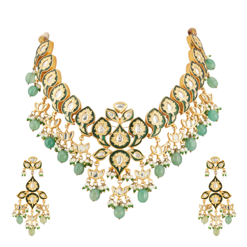 Emerald Meenakari Kundan Necklace Set