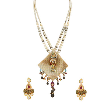 Anaista Kundan Pearl Temple Necklace
