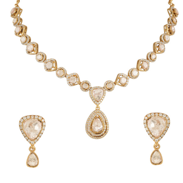 Champagne Polki Halo Necklace Set