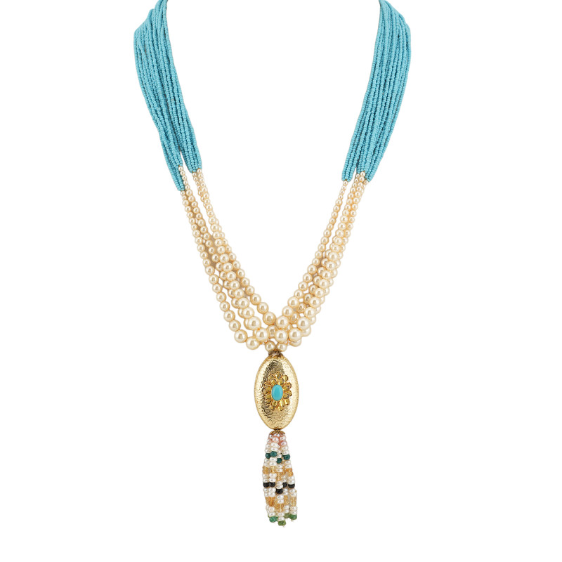 multi strand beaded necklace design with Tassels