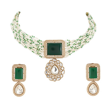 Emerald Pearl Kundan Choker Set