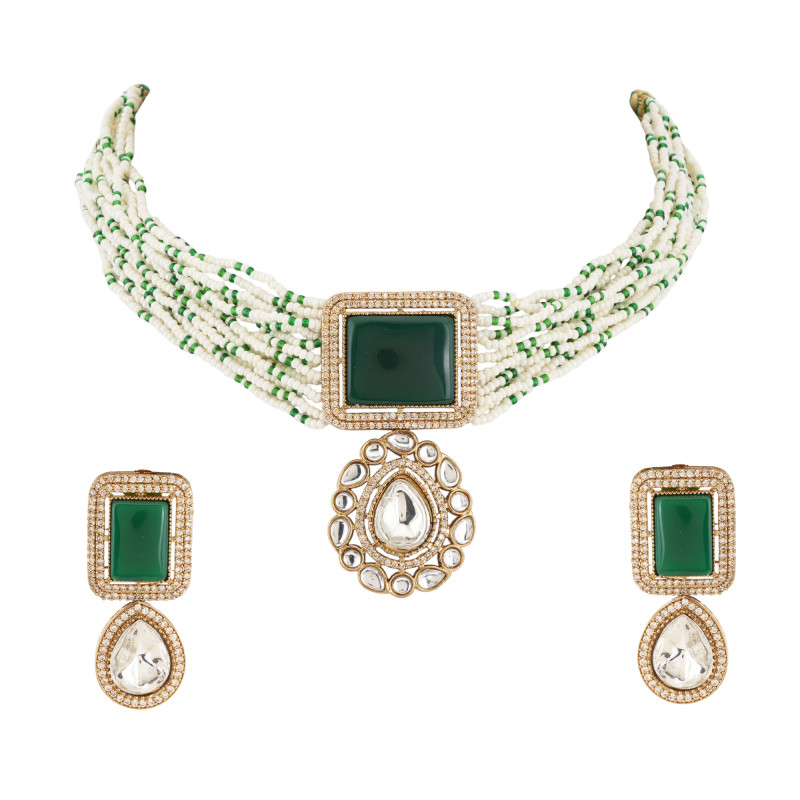 Emerald Pearl Kundan Choker Set