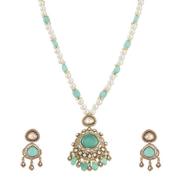 Aqua Pearl Kundan Pendant Set