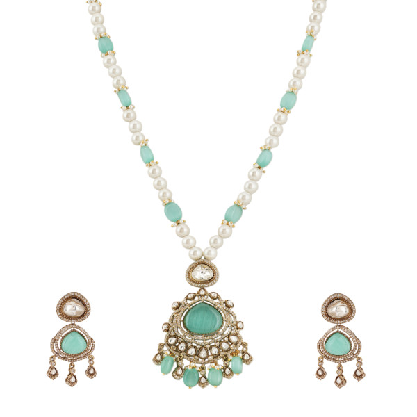 Aqua Pearl Kundan Pendant Set
