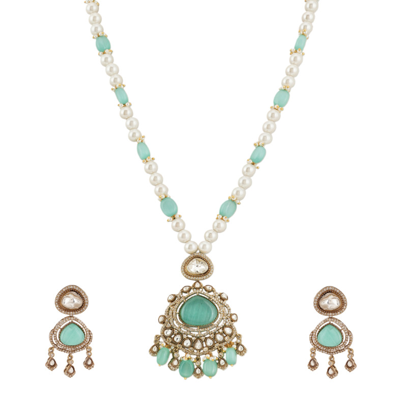 Aqua Pearl Kundan Pendant Set
