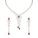 Ruby Cascade Diamond Look Necklace Set Silver Alloy with Gold Plating