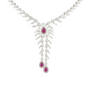 Ruby Cascade Diamond Look Necklace Set Silver Alloy with Gold Plating