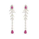 Ruby Cascade Diamond Look Necklace Set Silver Alloy with Gold Plating