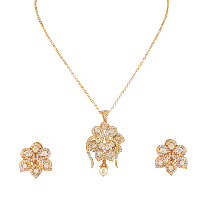 Noor Floral Polki Pendant Set