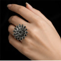 Black Antique Silver Phoolkari Ring