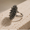 Black Antique Silver Phoolkari Ring