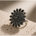 Black Antique Silver Phoolkari Ring