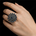 Blue Antique Silver Phoolkari Ring