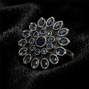 Blue Antique Silver Phoolkari Ring