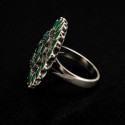 Emerald Antique Silver Phoolkari Ring