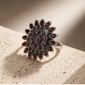 Ruby Antique Silver Phoolkari Ring