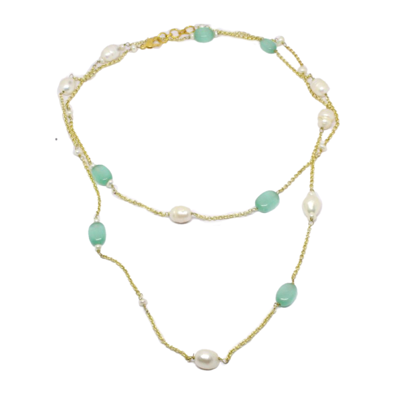 Gold Plated Pearl and stone Necklace