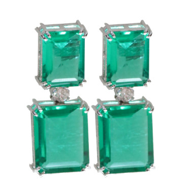 Green Gemstone Bijoux Earrings in 925 Silver screw Back
