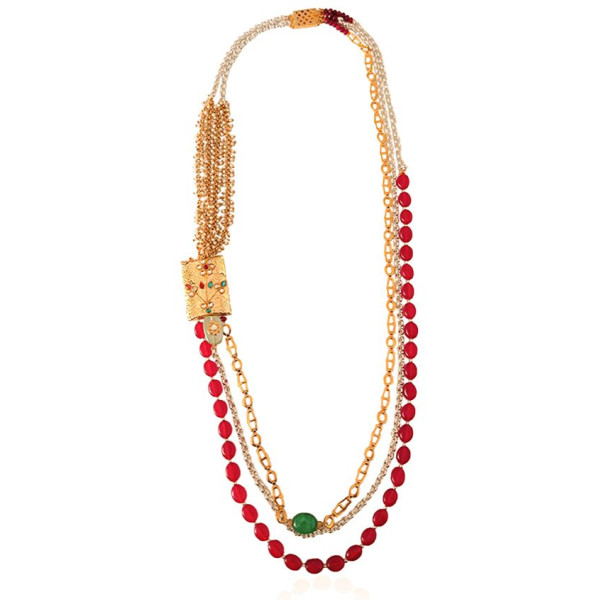 Indian Traditional Kundan and Imitation Ruby Multistrand Necklace