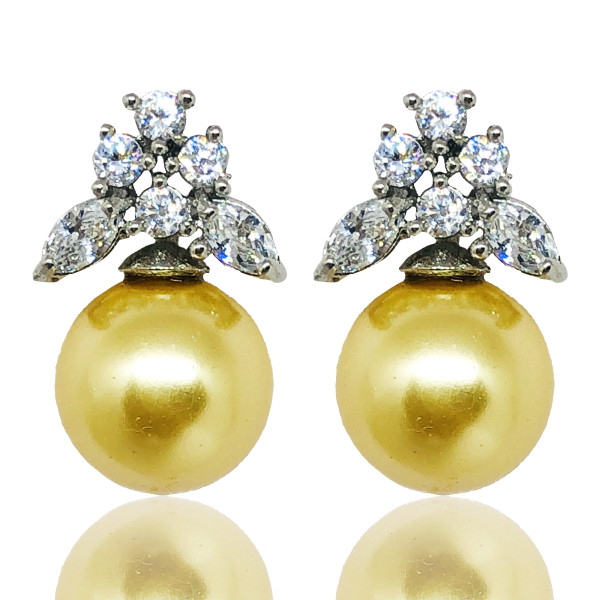 Trendy CZ Gold Pearl Earrings