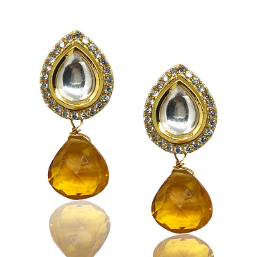 Kundan Pearl Yellow Earrings 