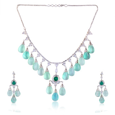 Silver Green Necklace Set 