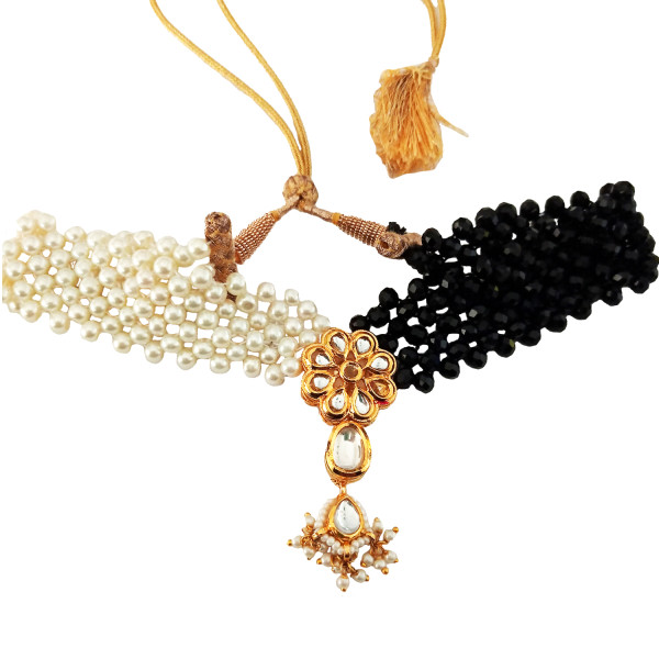Pearl and Black onaxe Jaal Necklace
