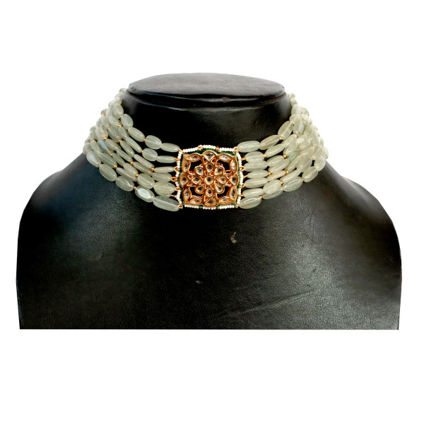 Kundan stone necklace Green Beads