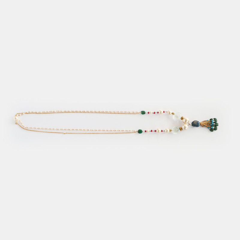 Pearl Onaxe Lariate Necklace with Tassels