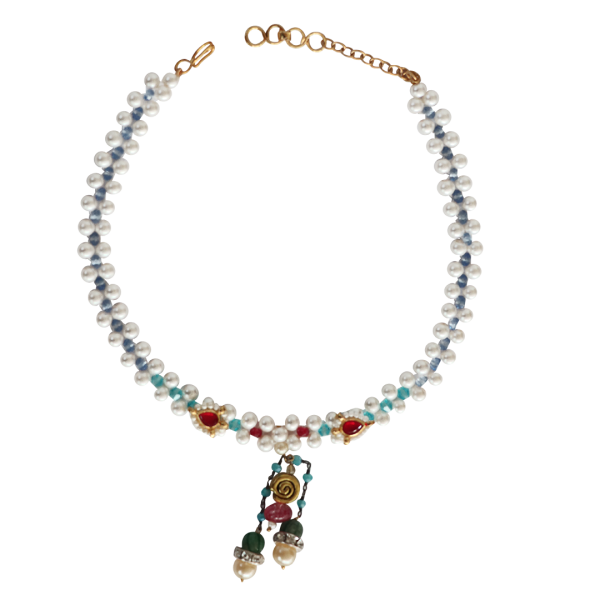 Delicate Biya Necklace with Pearl and Blue stones