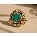 Emerald Moissanite Polki Ring