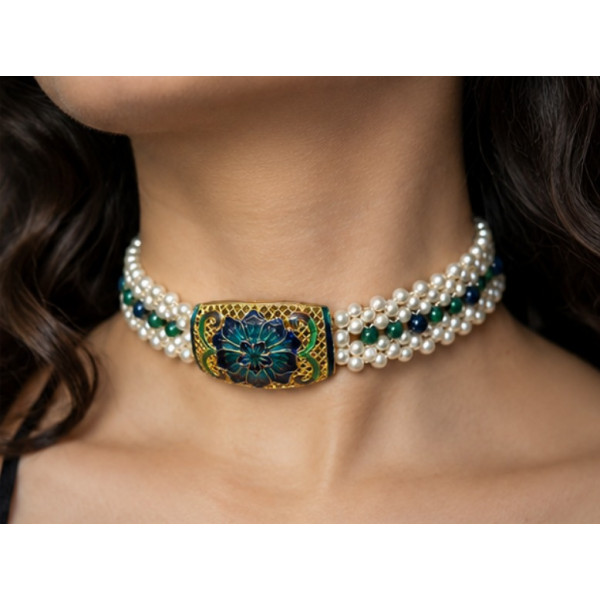 Emerald Blue Pearl Choker