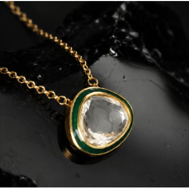  Moissanite Polki Drop Pendant 925 Silver Gold Plated