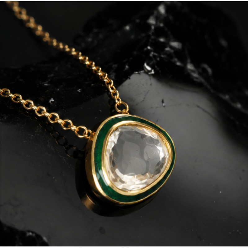  Moissanite Polki Drop Pendant 925 Silver Gold Plated