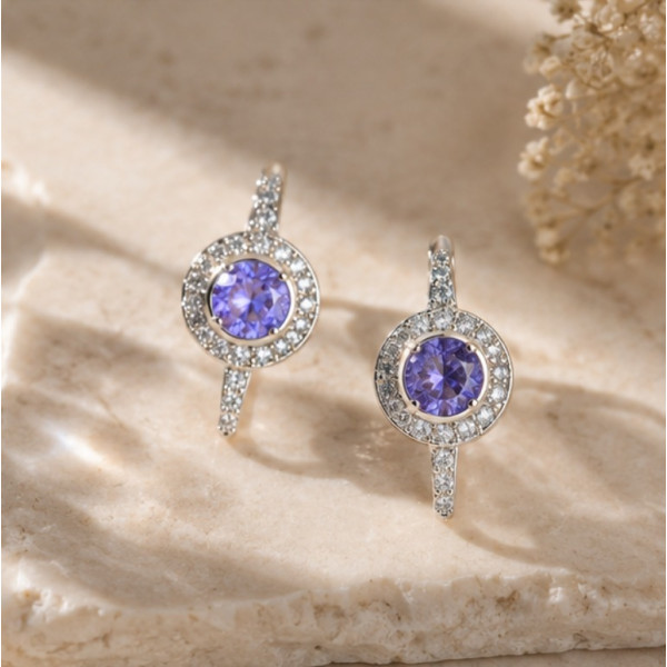 Trendy CZ Purple Loop Earrings 