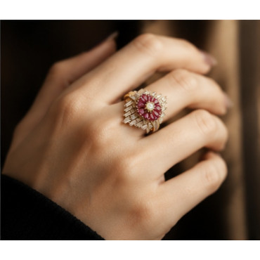 Ruby Sunburst Ring
