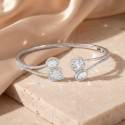 Open Cuff Silver Alloy CZ Bracelet with Halo Design