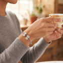 Open Cuff Silver Alloy CZ Bracelet with Halo Design